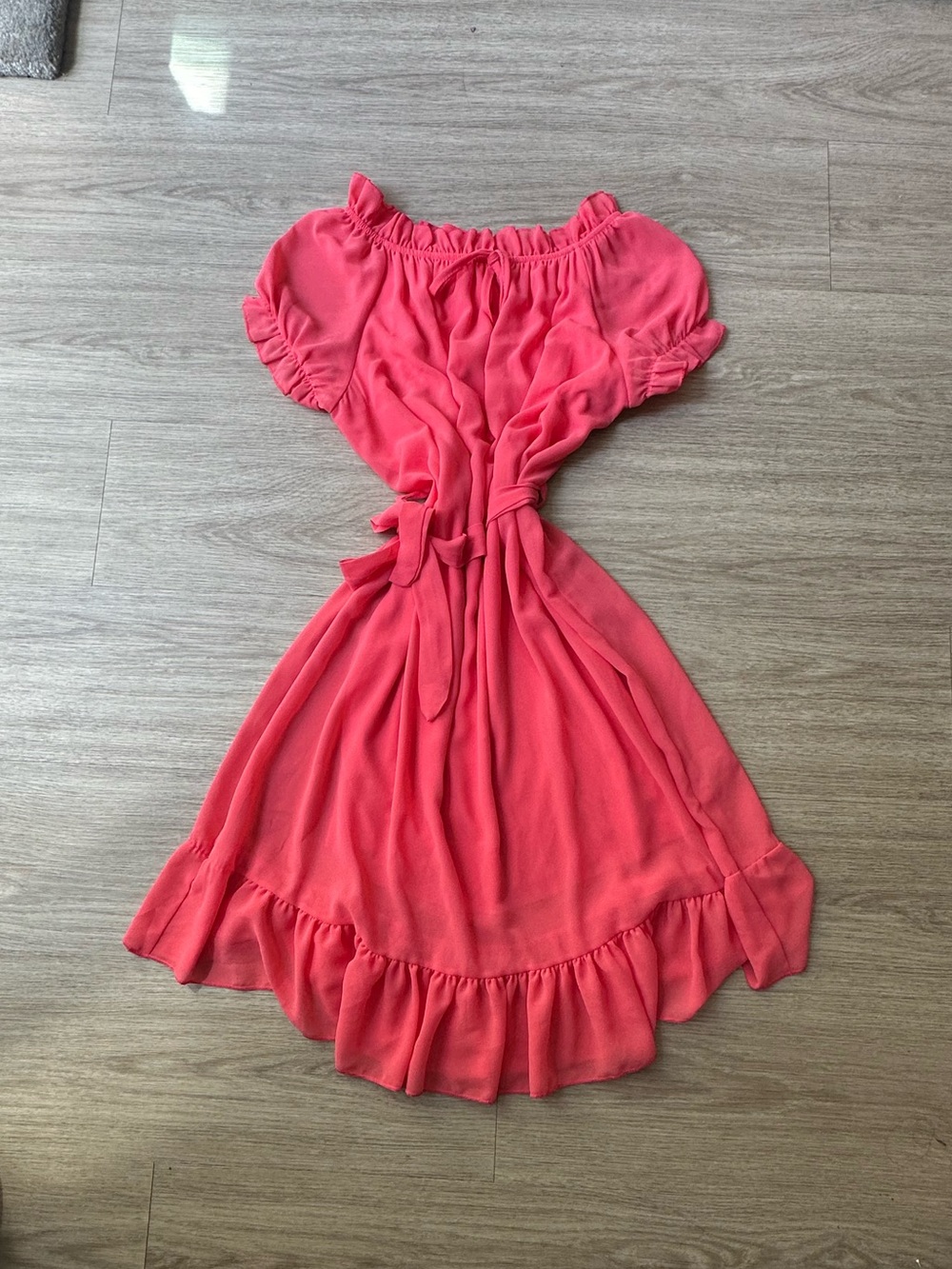Vintage Coral Off-Shoulder Ruffle Chemise